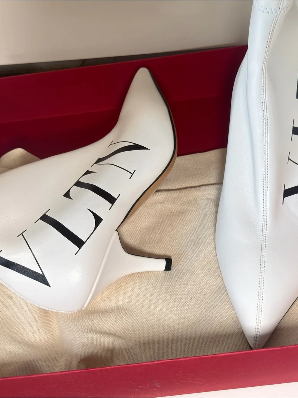 Valentino Garavani White Leather Pumps with Black Trim